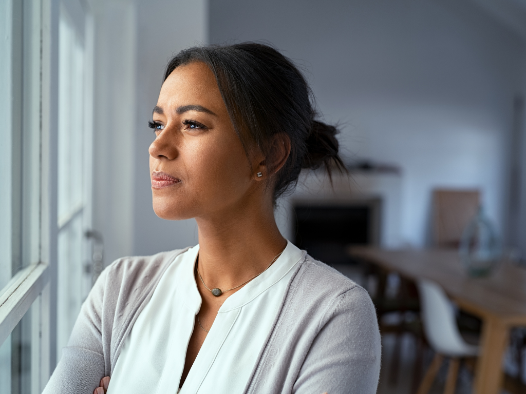Woman reflecting on her health