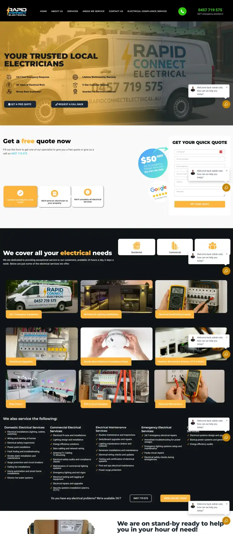 Smart website for electrician in Melbourne with booking system and CRM automation