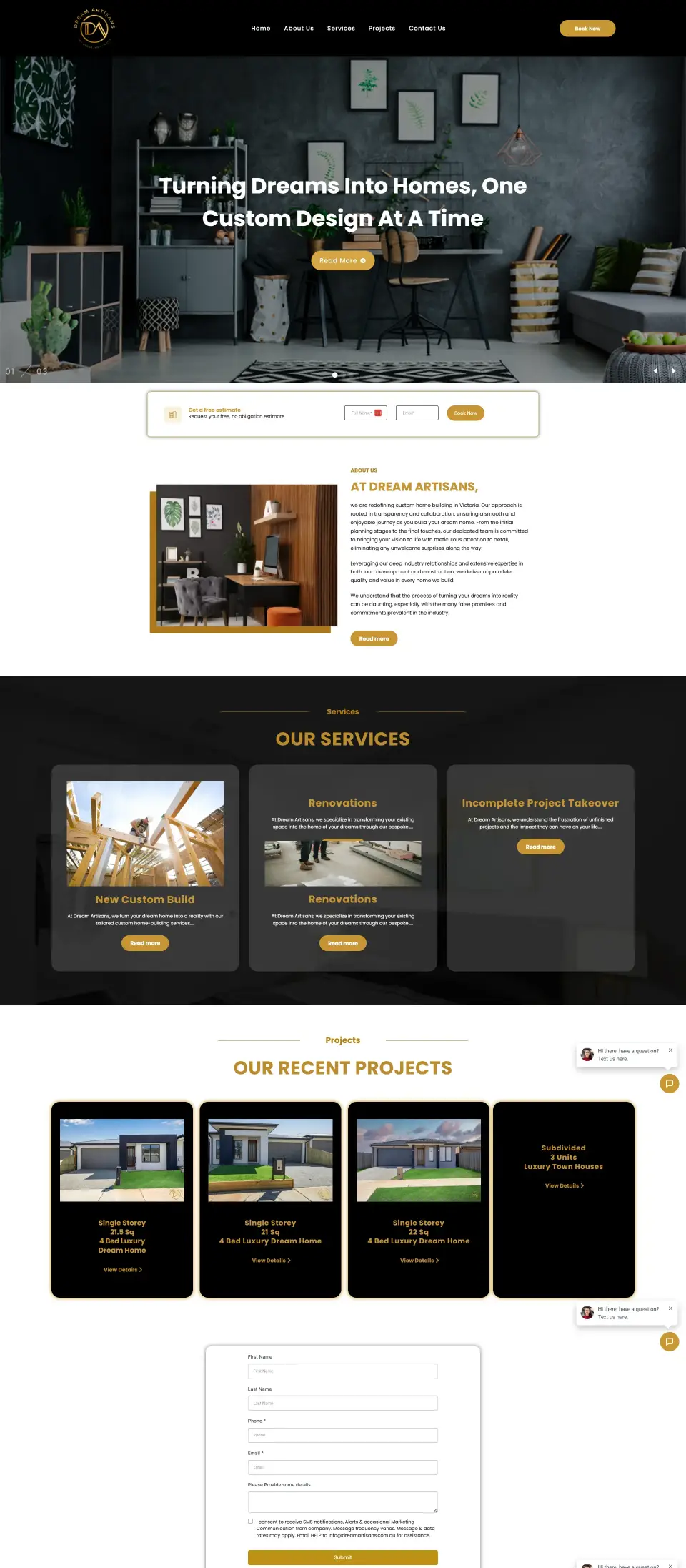 Smart website for home builder in Australia with AI chatbot and lead capture forms
