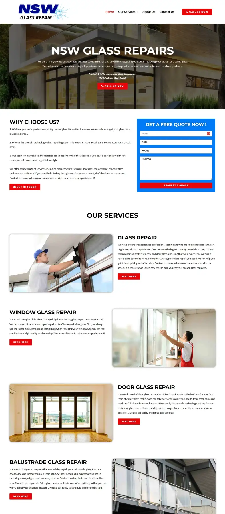 Smart website for glass repairs business in NSW with AI automation and online booking