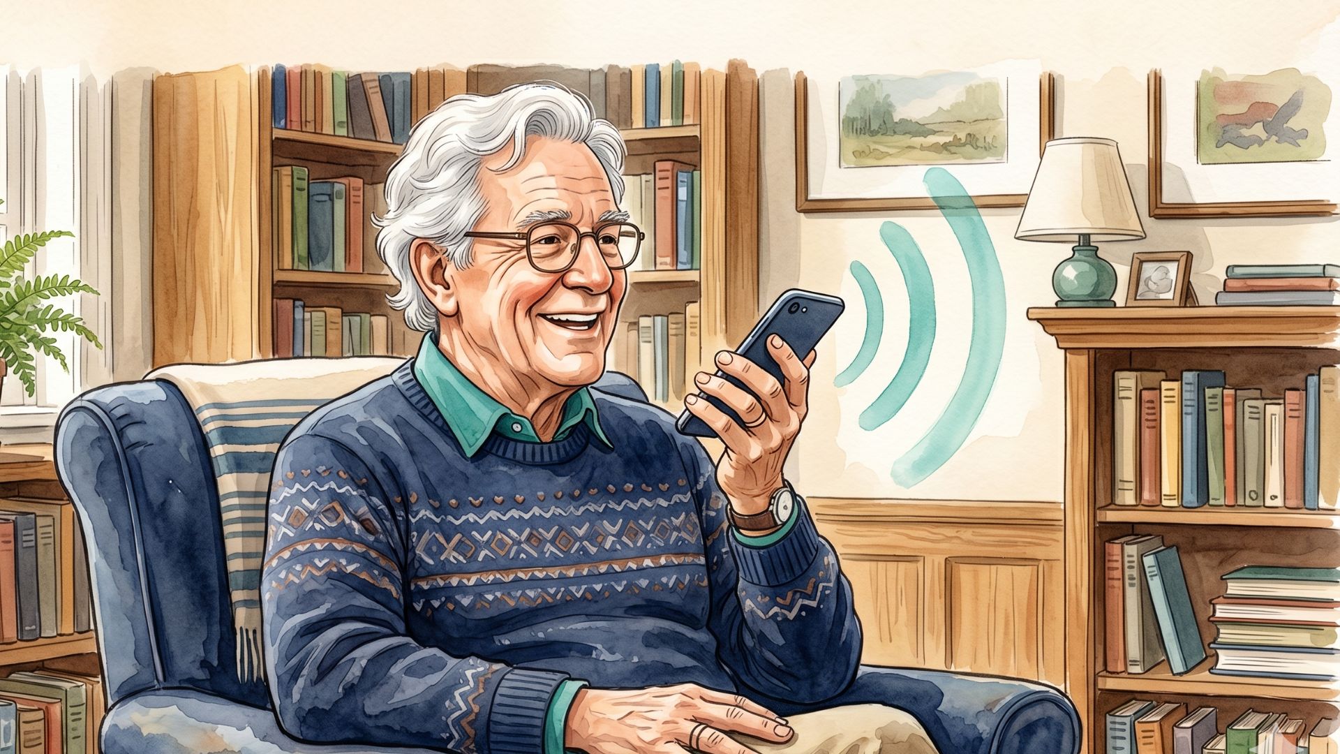 An older adult speaking to Boomer AI by voice
