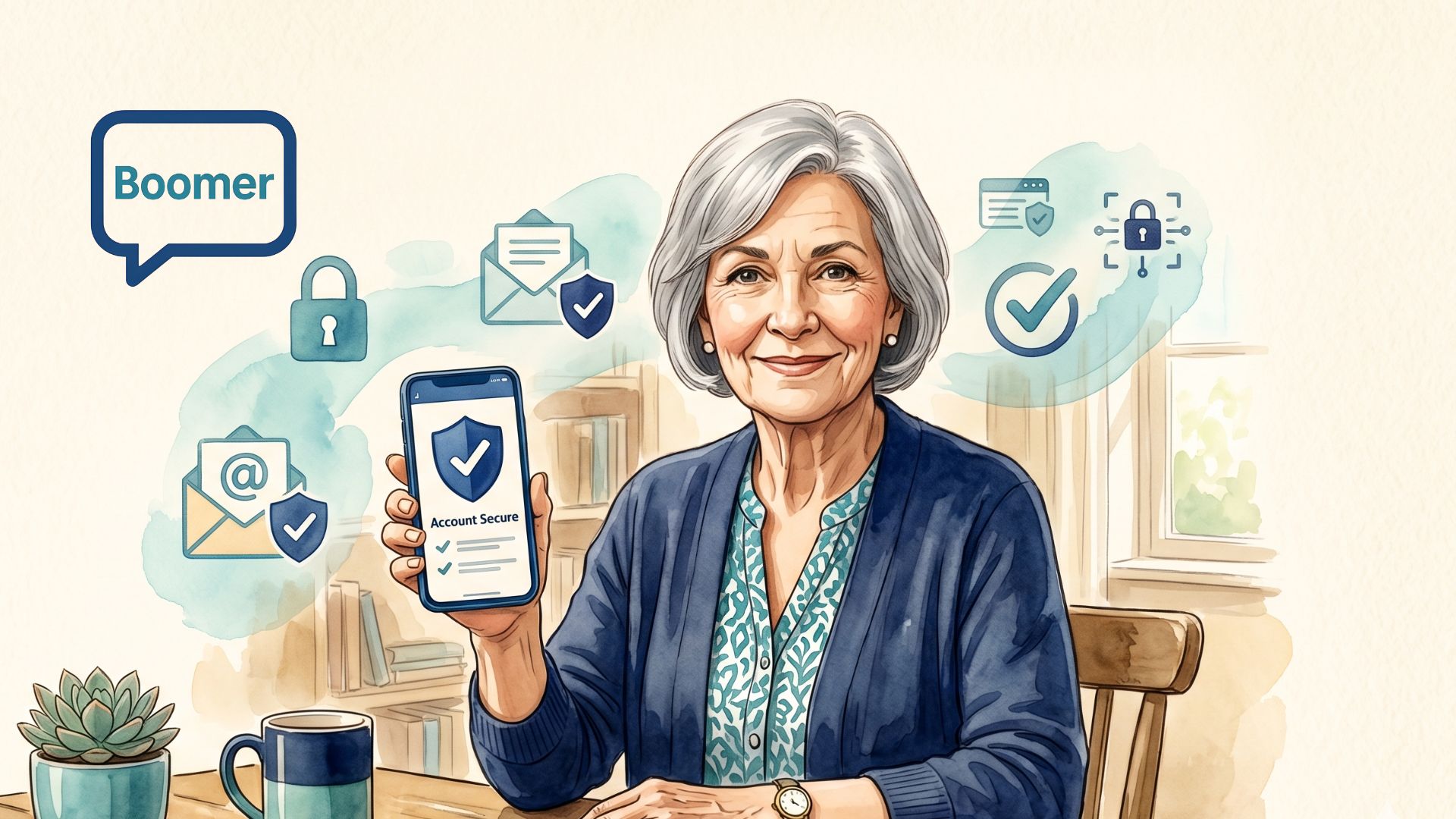 An adult child helping a parent get started with Boomer AI