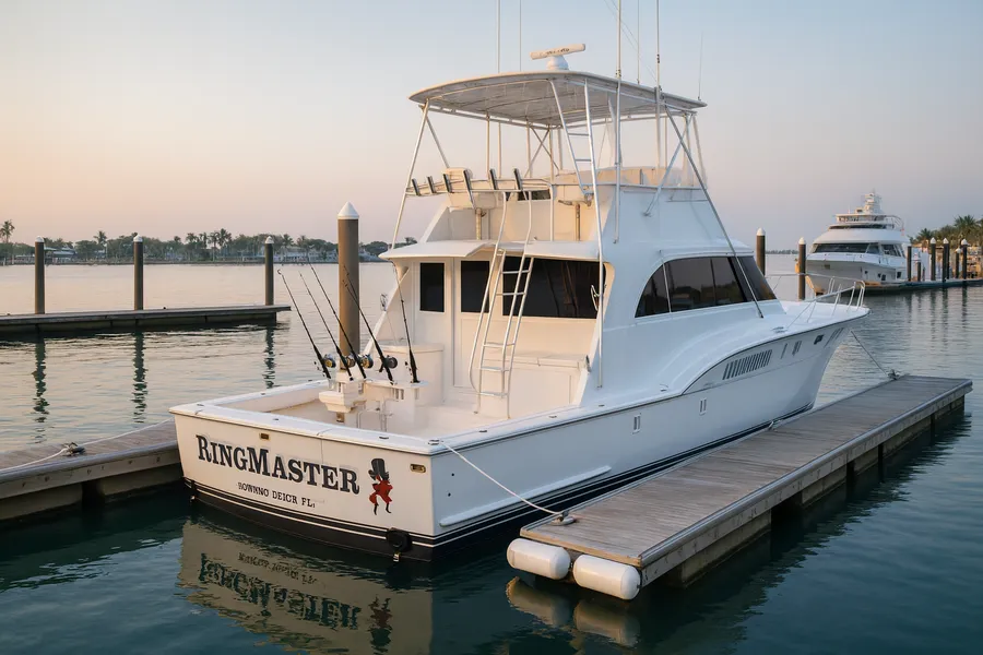 RingMaster at the marina ready for private, group or corporate boarding in Pompano Beach