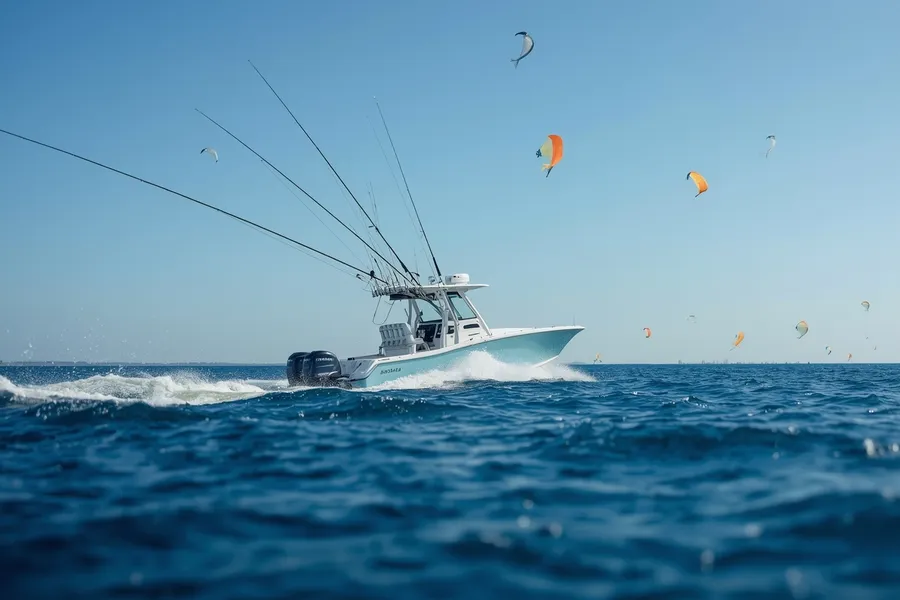 RingMaster running a kite-fishing spread off Pompano Beach on a 3/4-day charter
