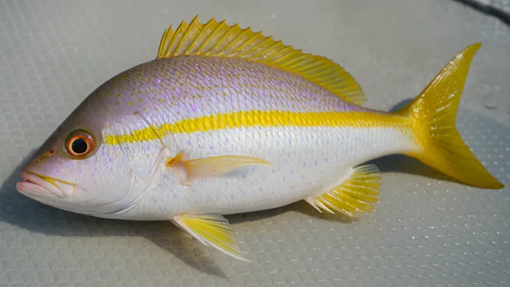 Yellowtail snapper with vivid yellow stripe and tail