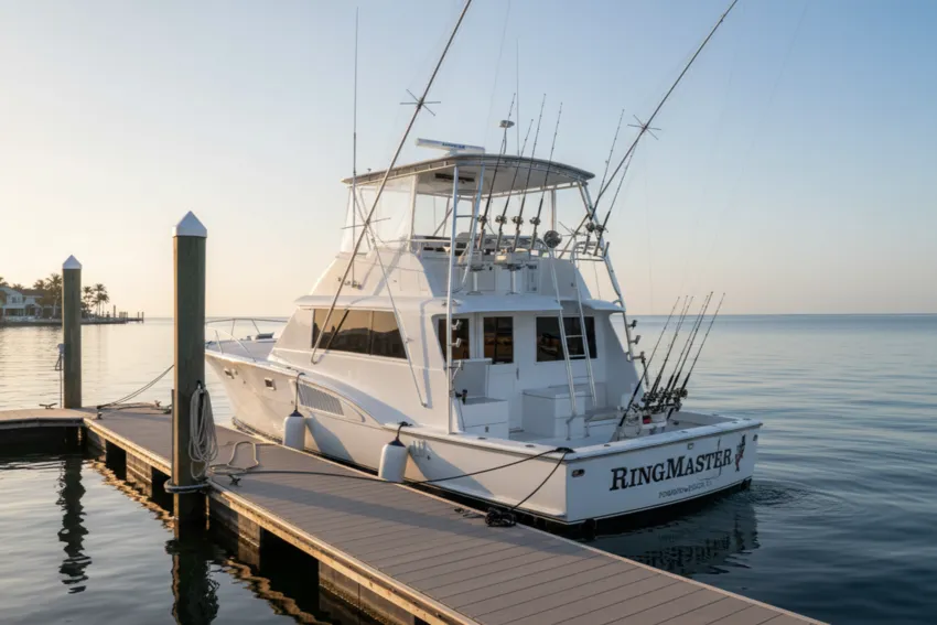 RingMaster at the marina ready for private, group or corporate boarding in Pompano Beach