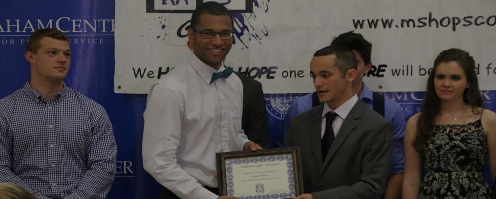 A Hopping 4 A Cure college scholarship presentation. The nonprofit funds scholarships for students affected by MS.