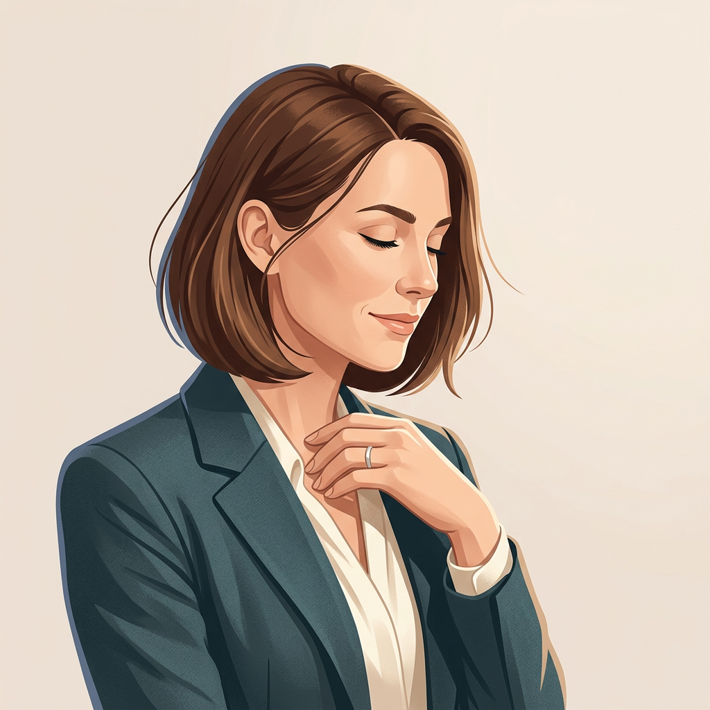 Woman pausing mid reaction, noticing an automatic response before it plays out Woman pausing mid reaction, noticing an automatic response before it plays out