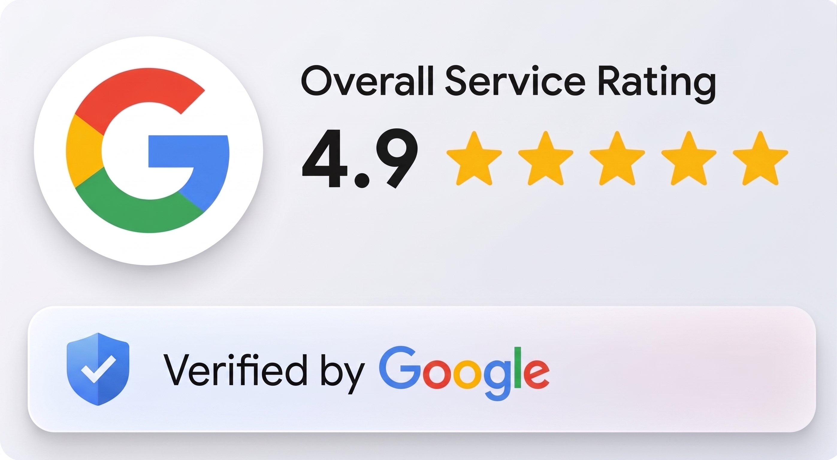 Google 4.9 Overall Service Rating — Verified by Google