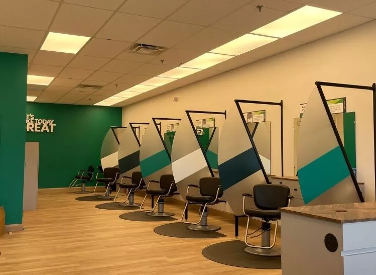 Organized Great Clips salon chair at Great Hair in Maine, ready for clients as the first Maine franchise reopened after COVID-19 delays.
