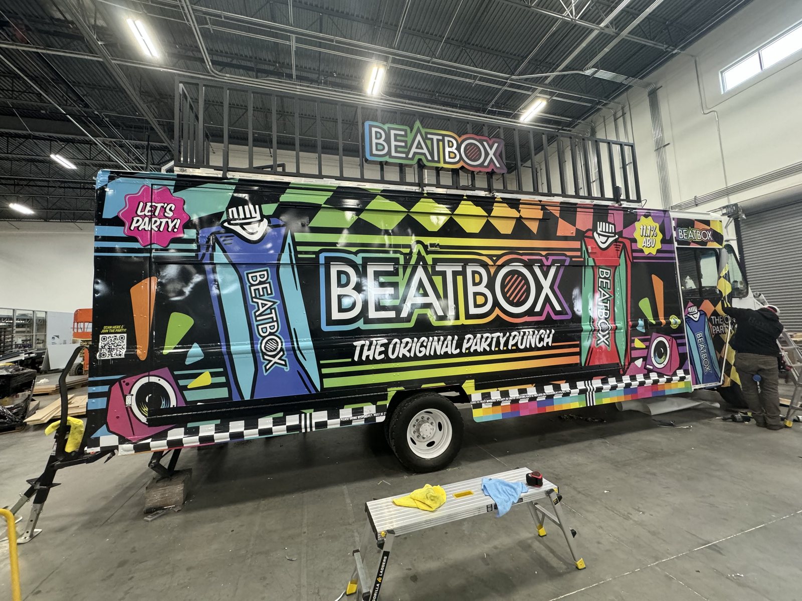 BeatBox party bus full vehicle wrap, colorful graphics