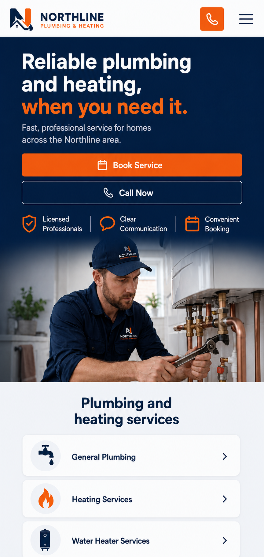 Northline Plumbing mobile website preview