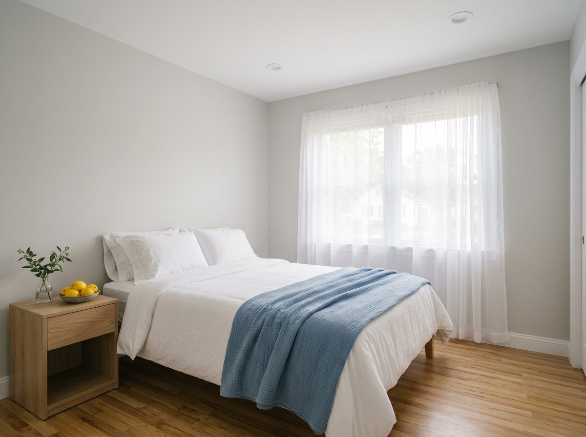 Freshly prepared bedroom with natural light