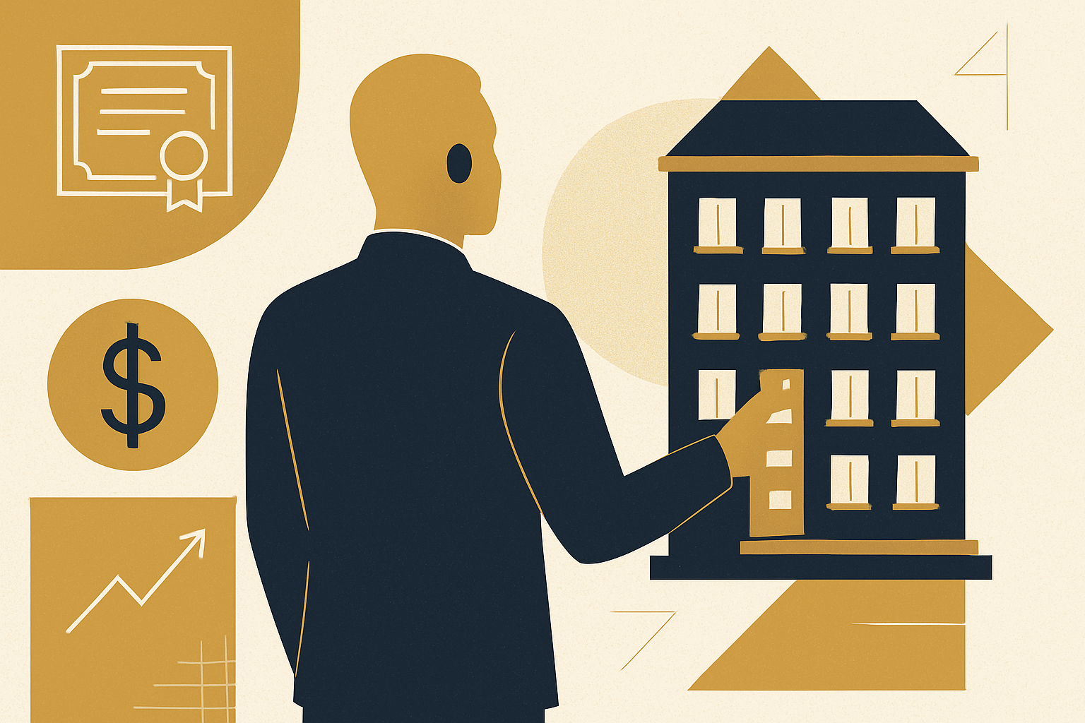 Editorial illustration depicting multifamily real estate investment growth