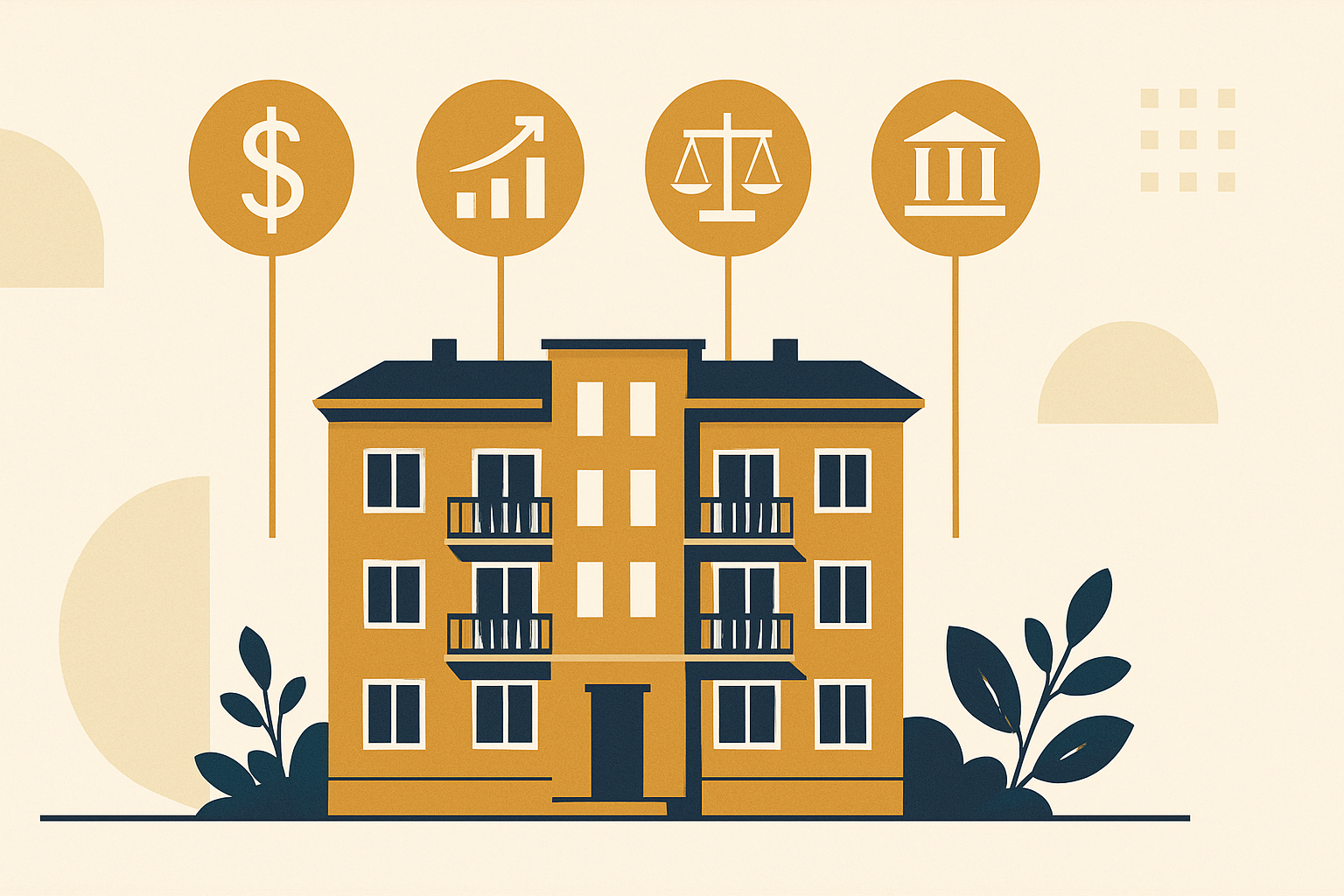 Editorial illustration showing multifamily real estate analysis