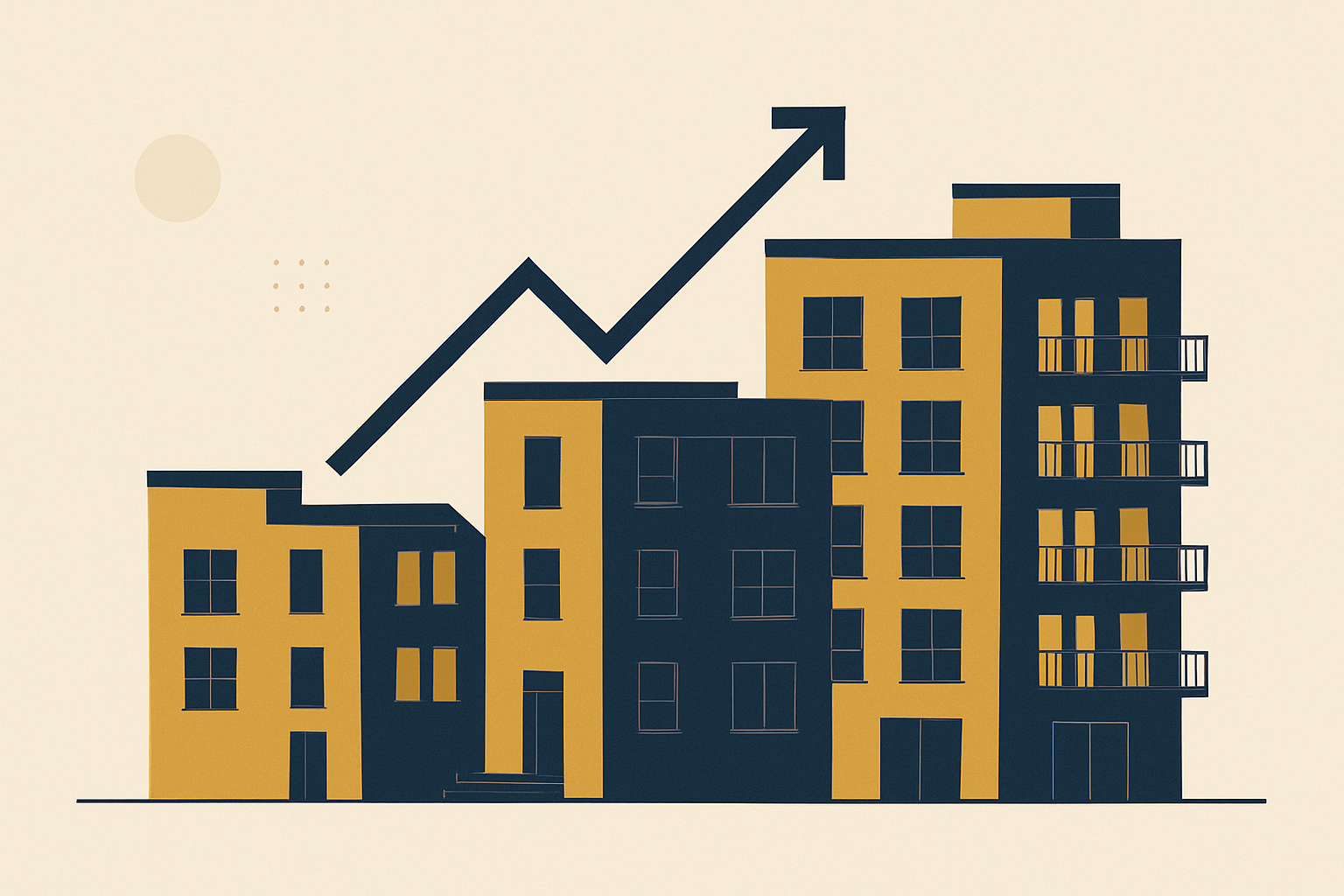 Editorial illustration depicting multifamily real estate investment growth