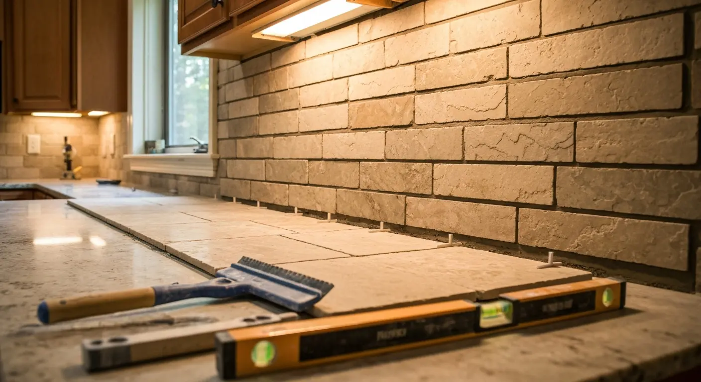 Stone backsplash installation