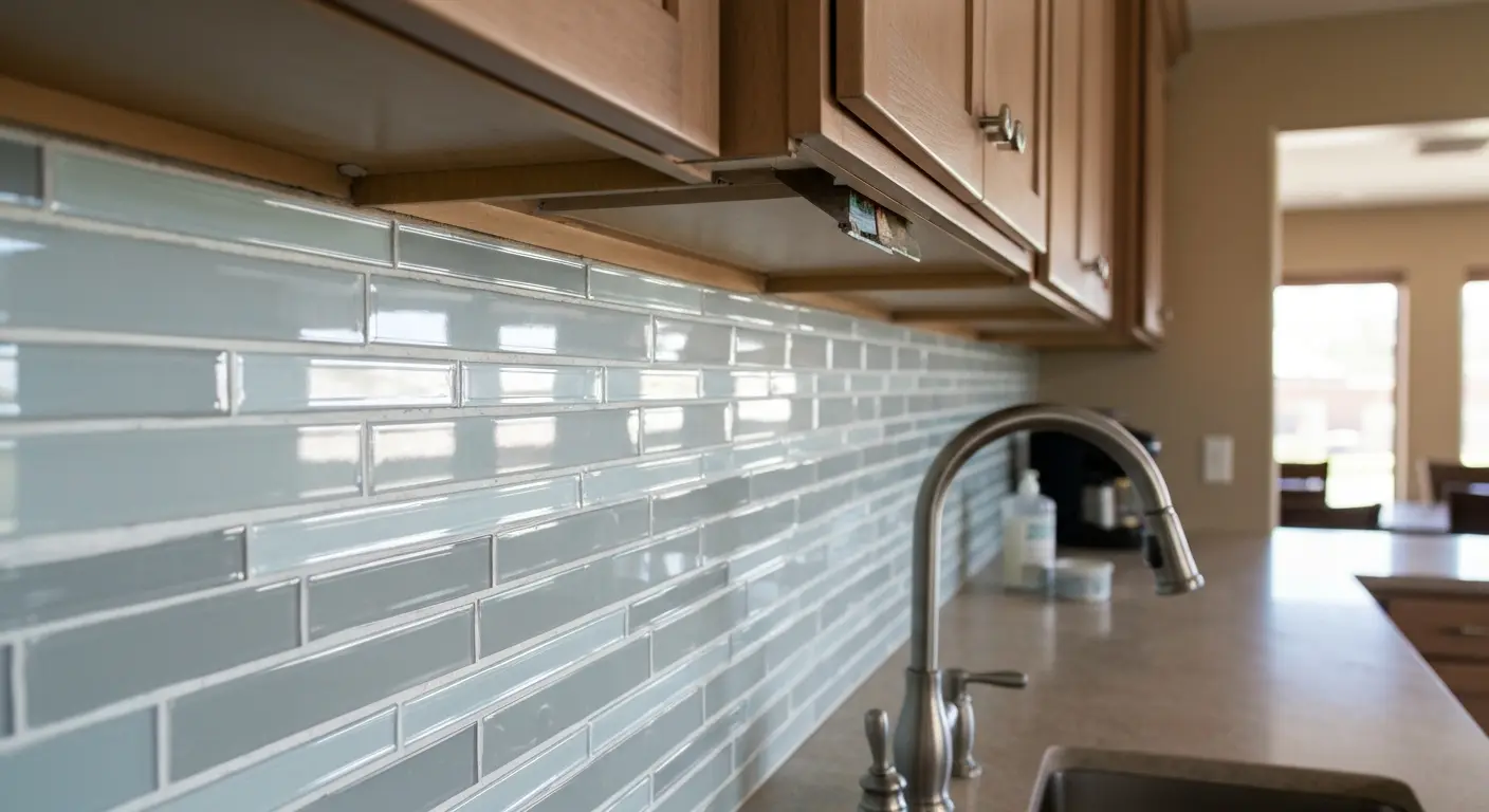 Glass tile backsplash