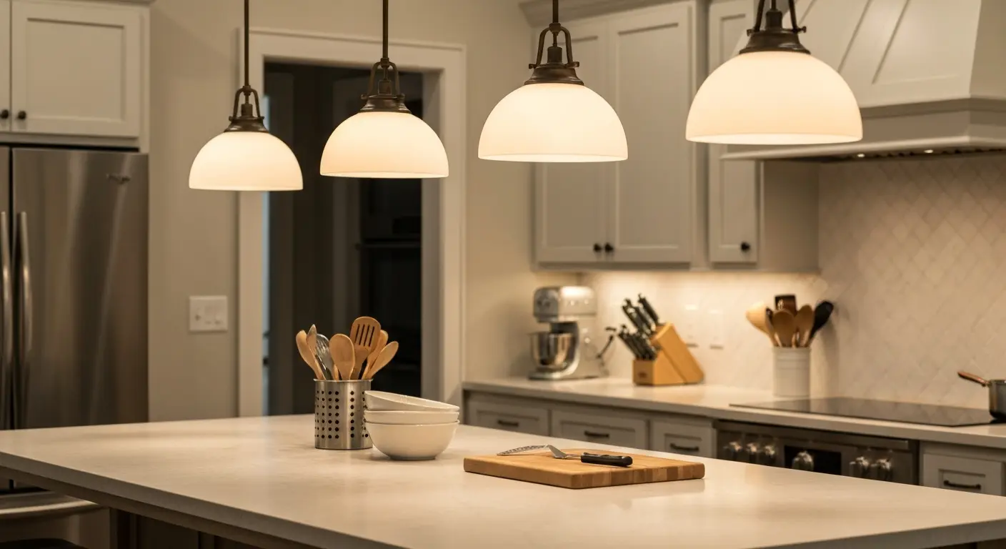 Pendant light fixtures over kitchen island