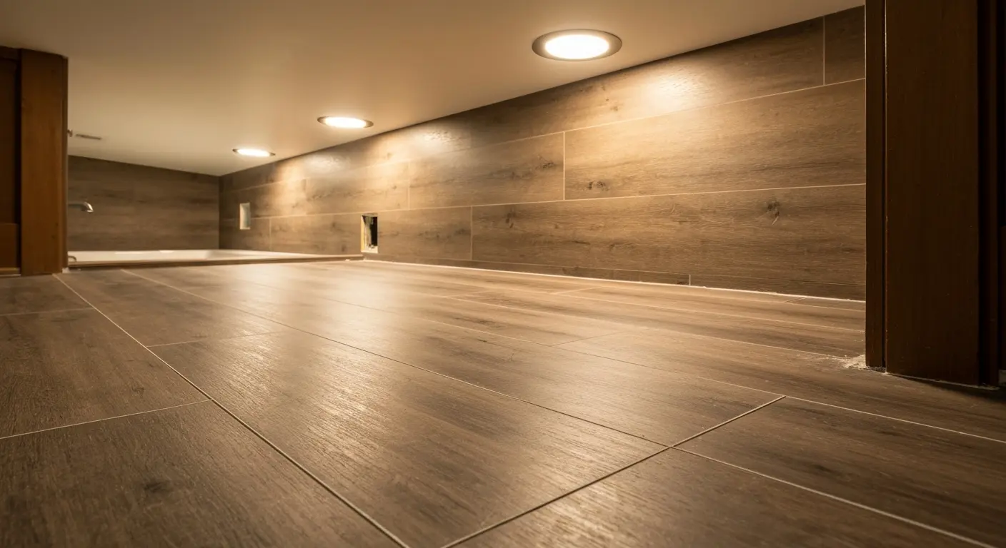 Bathroom flooring and lighting installation