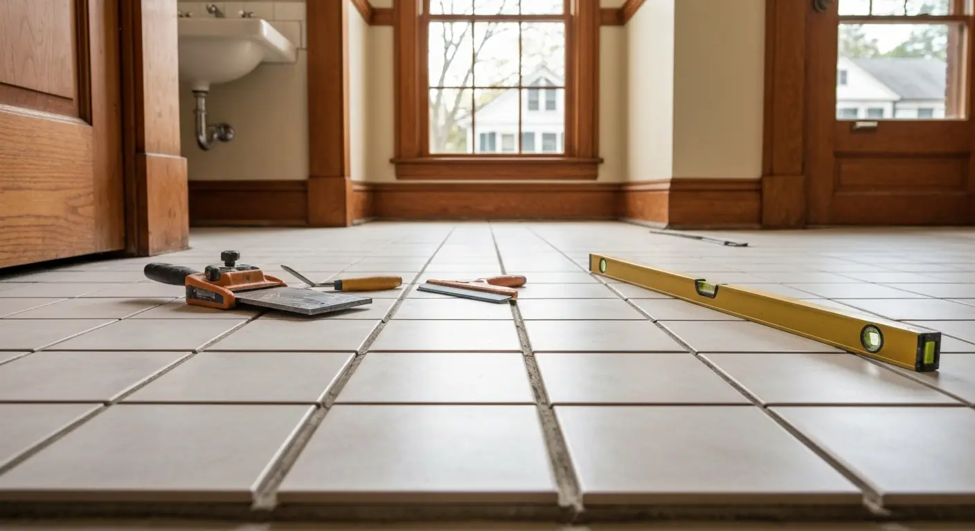 Ceramic tile bathroom flooring