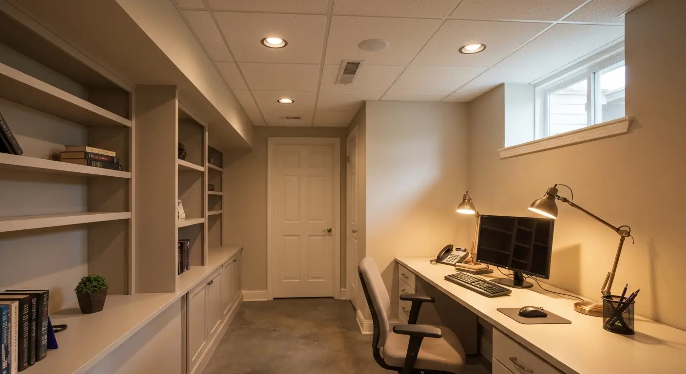 Home office space in finished basement
