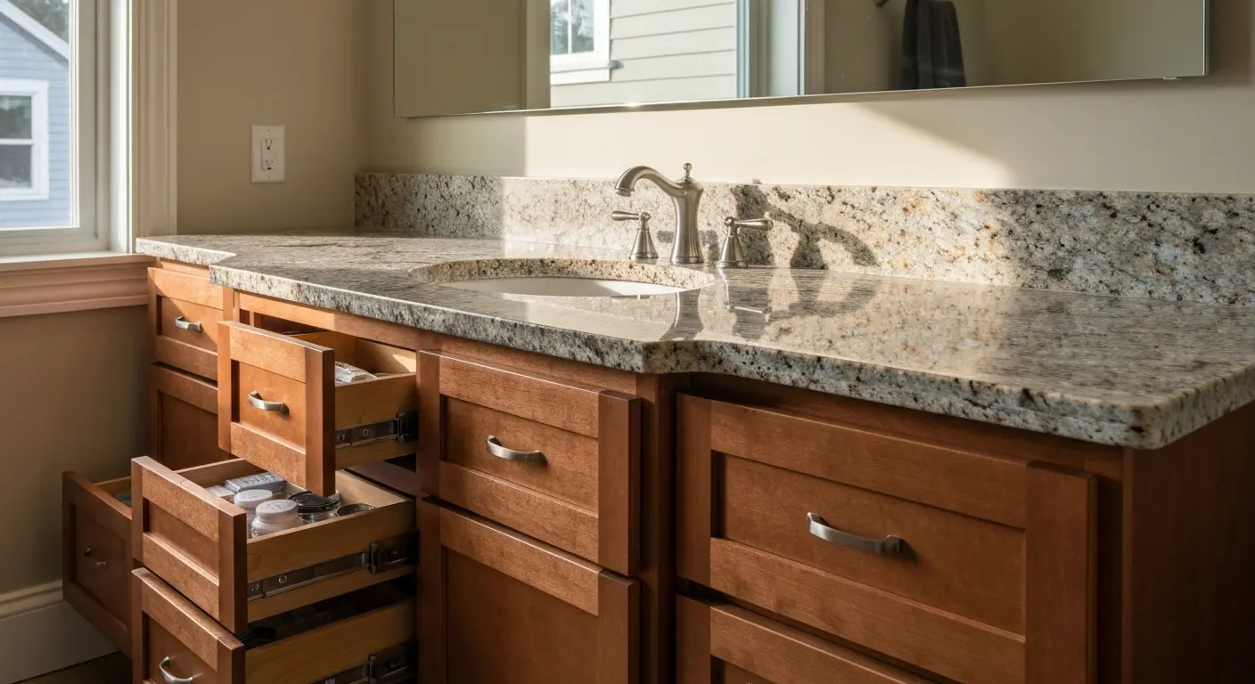 Custom bathroom vanity with granite countertop