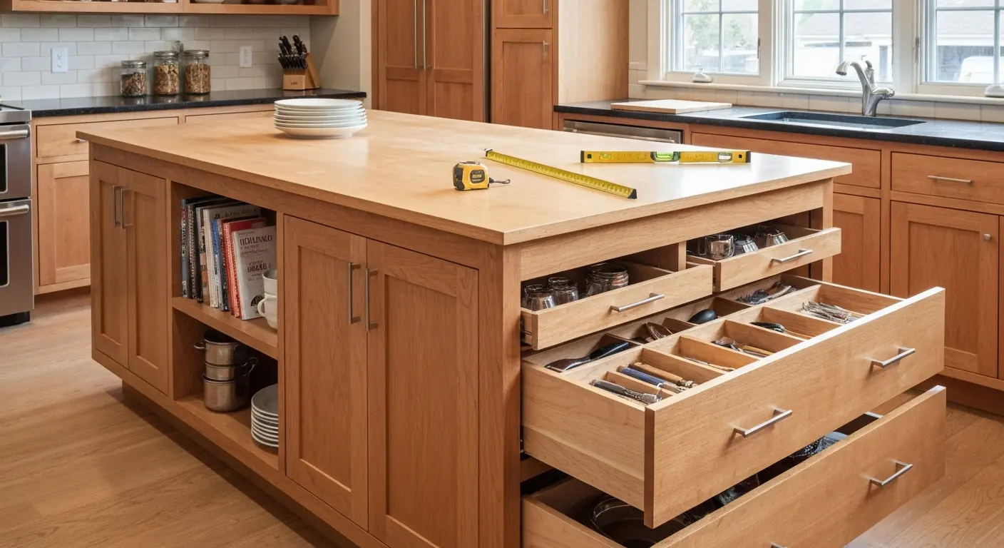 Kitchen island storage and drawers