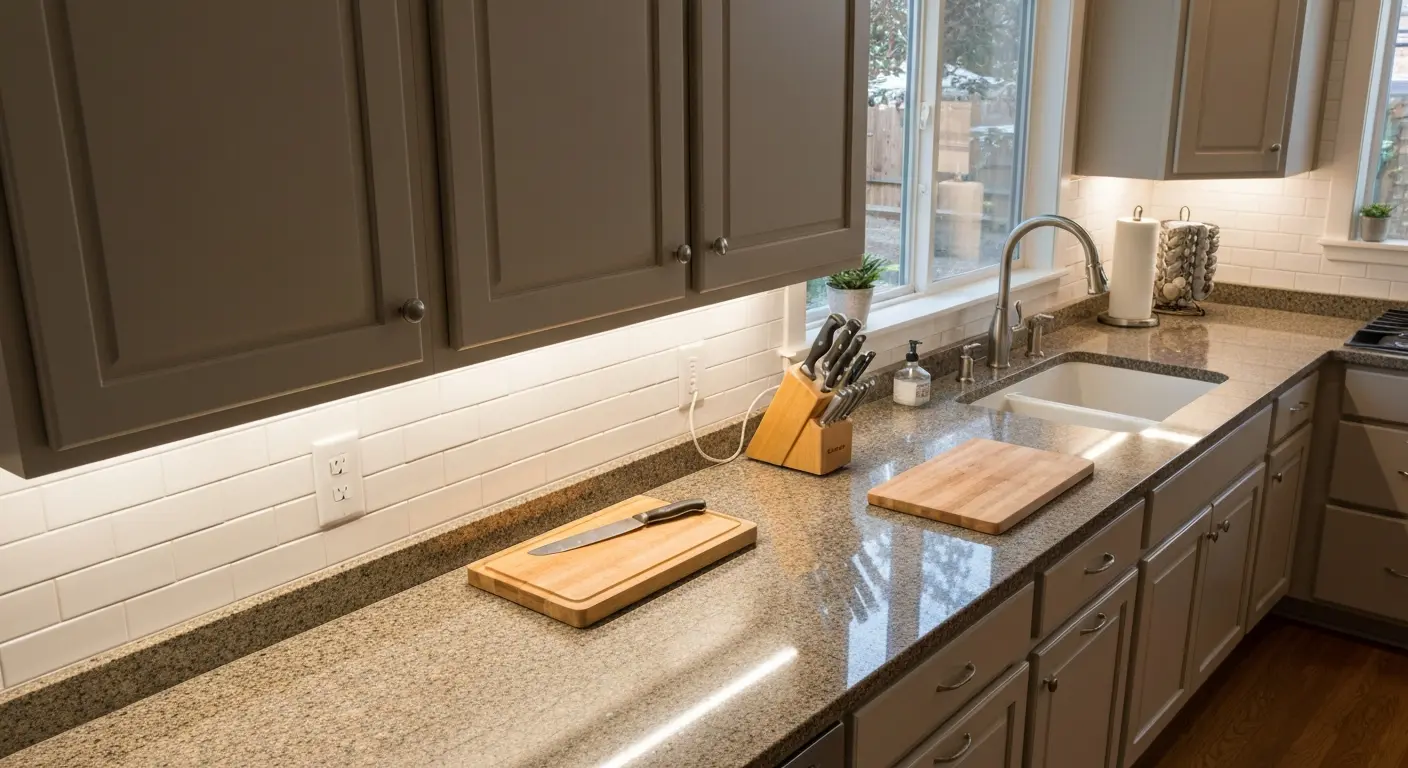 Under-cabinet lighting in kitchen workspace