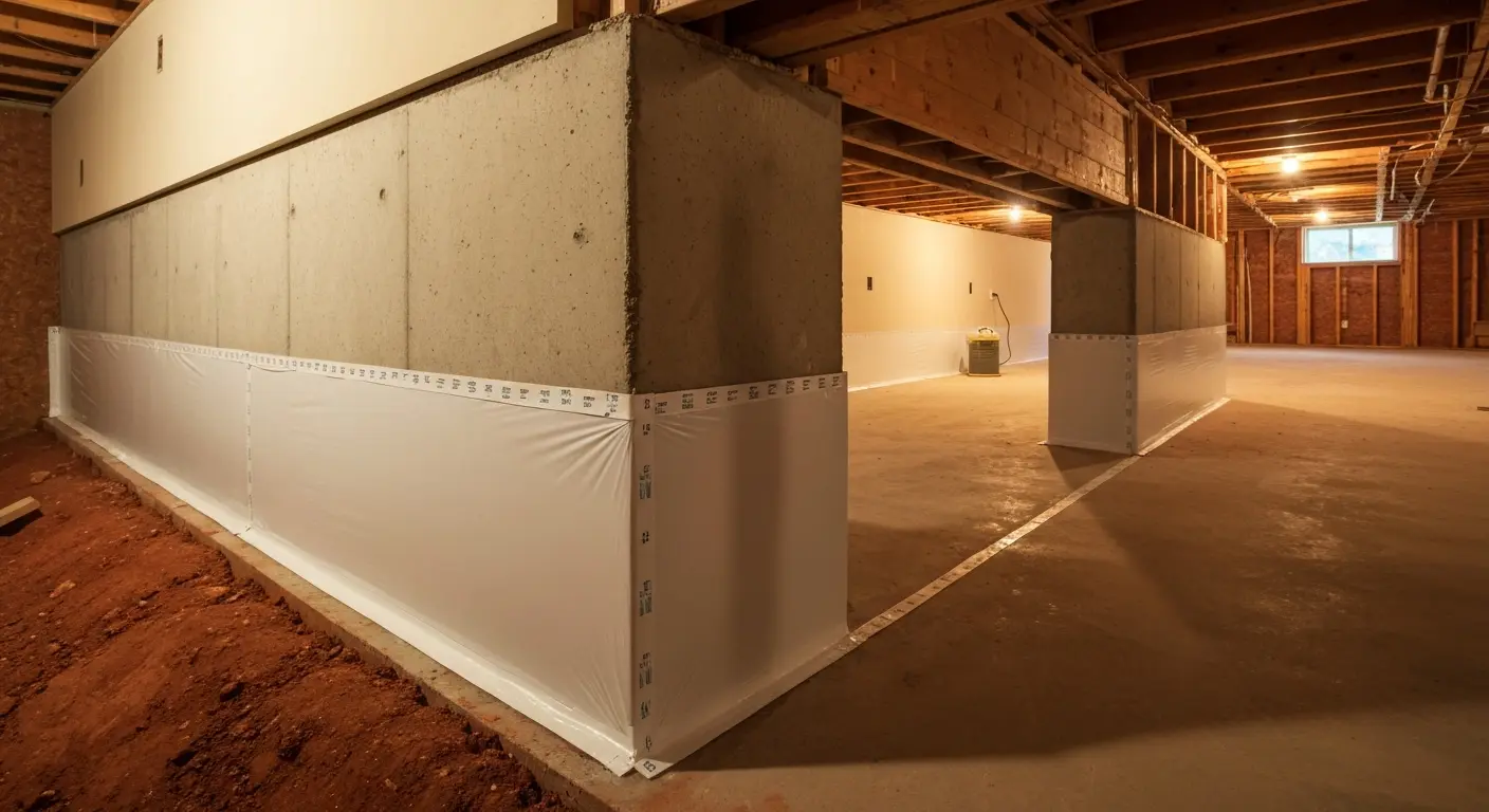 Moisture barrier installation in basement