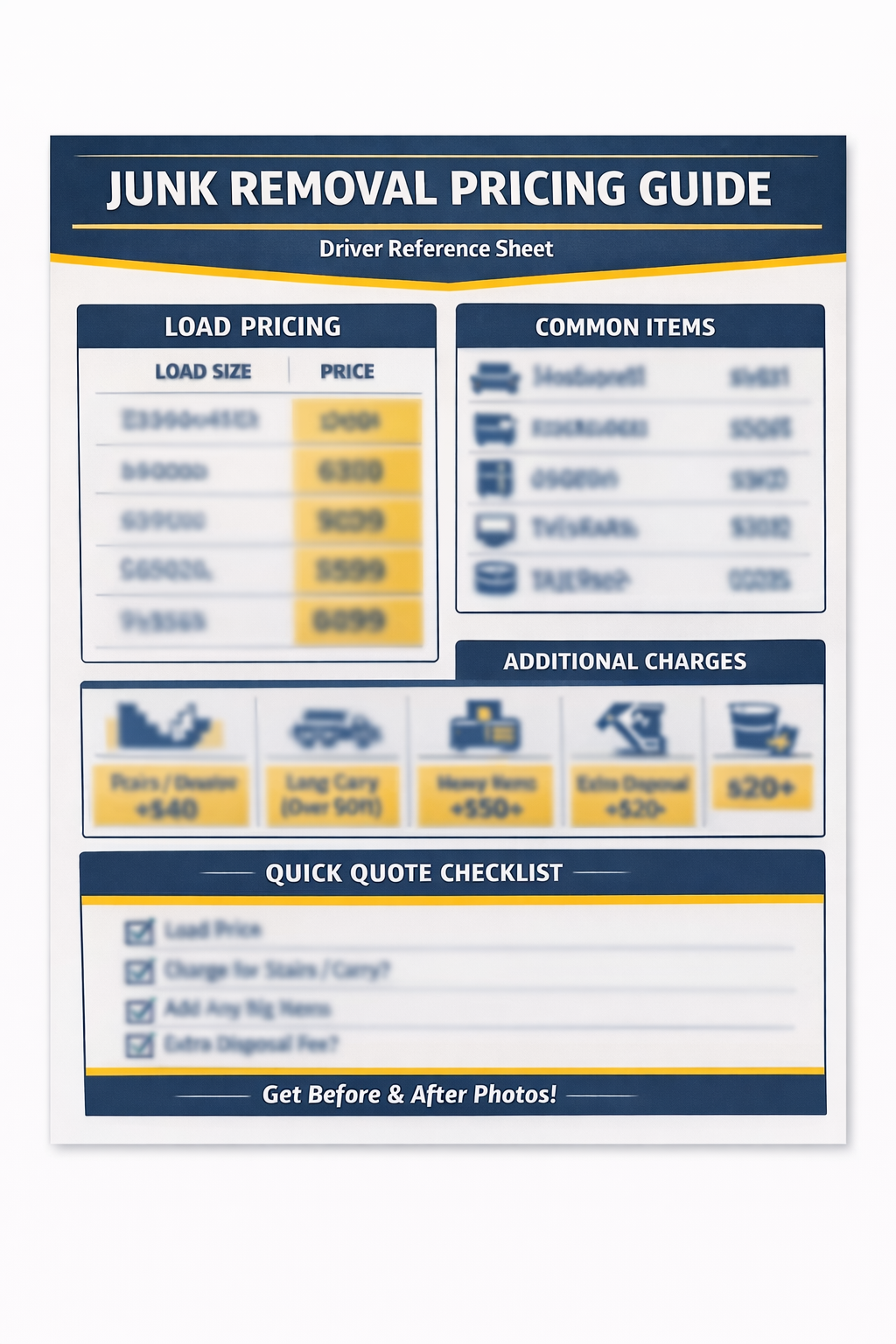 Junk Removal Pricing Book Example