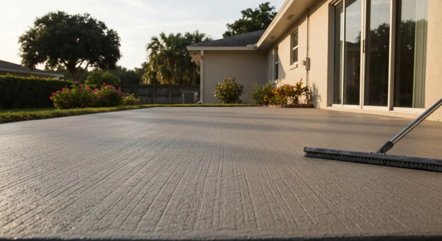 Broom finish concrete patio