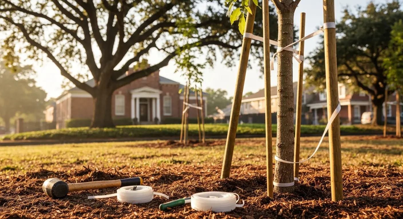 Staking newly planted tree