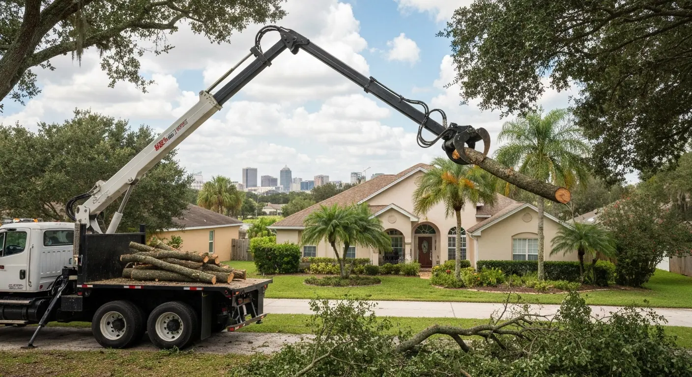 Tree removal with grapple truck