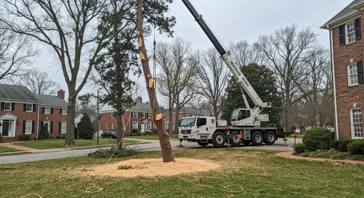 Large tree removal with crane