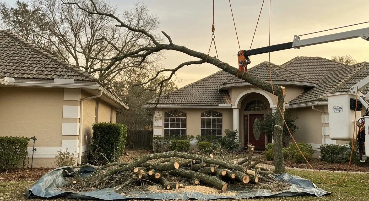 Large limb removal over residential roof