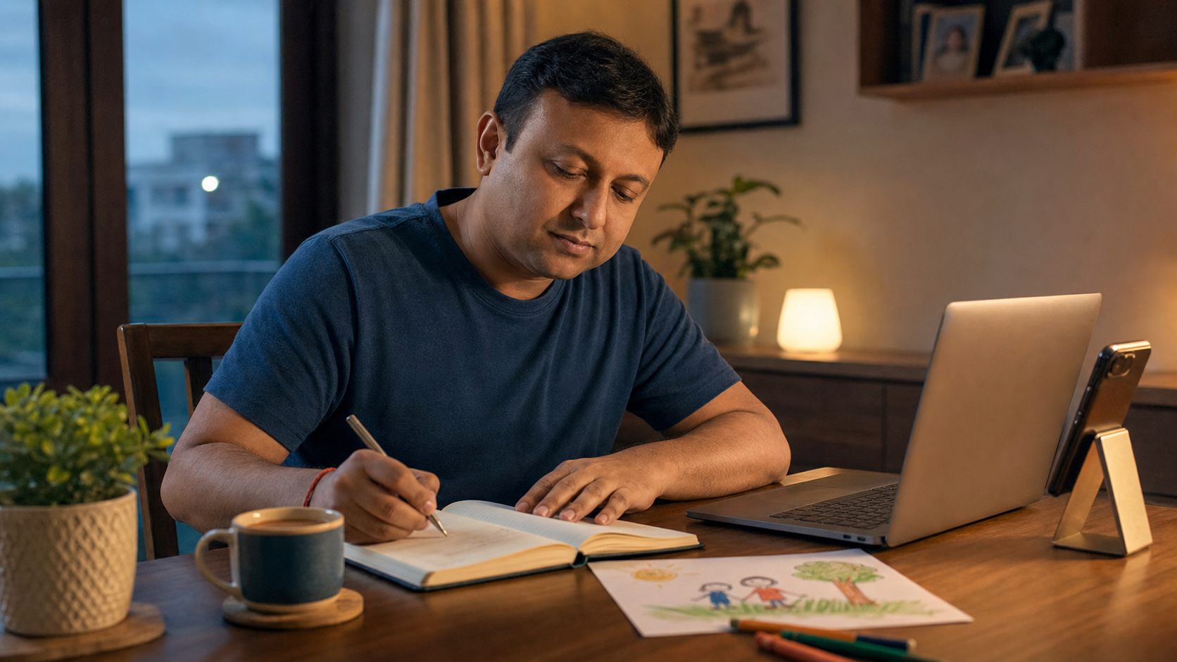 A father writing his morning reflection before the day begins