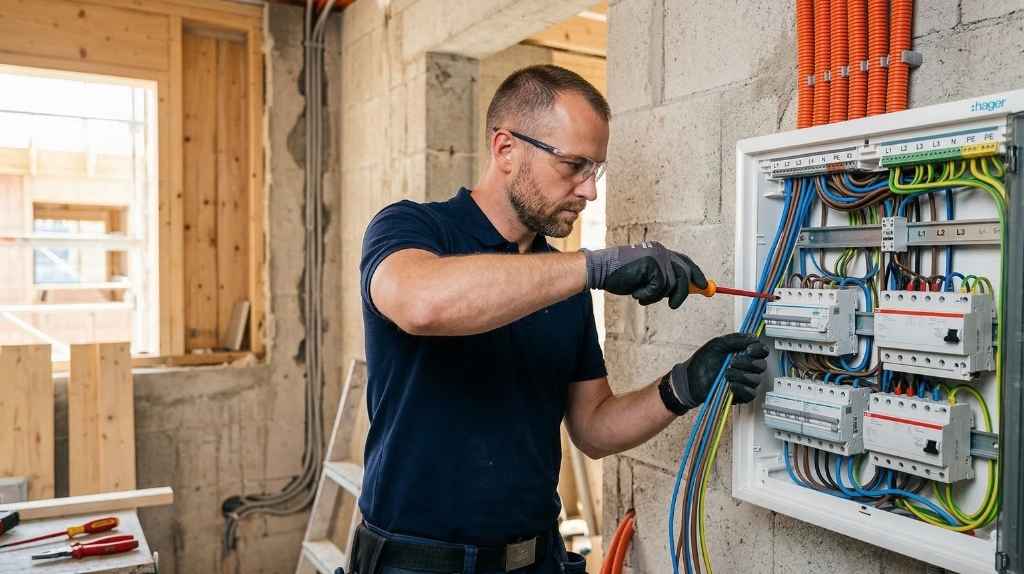 Rozdzielnica elektryczna w trakcie montażu w domu jednorodzinnym — profesjonalna instalacja