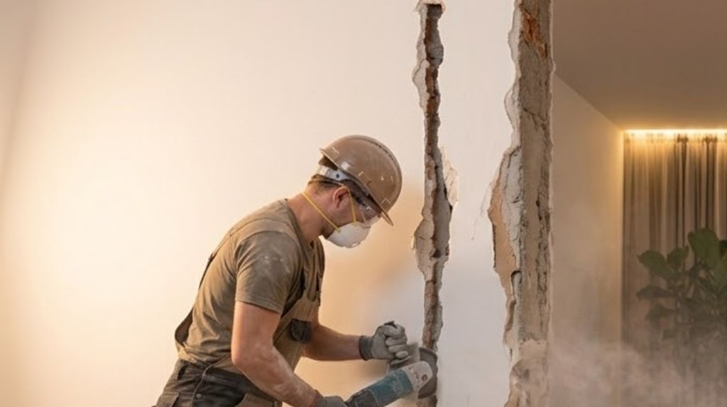 Kucie bruzdy w wykończonej ścianie — przeróbka instalacji elektrycznej w gotowym domu