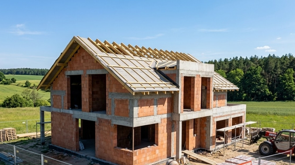 Dom jednorodzinny w budowie w Lubuskiem — instalacja elektryczna na etapie stanu surowego