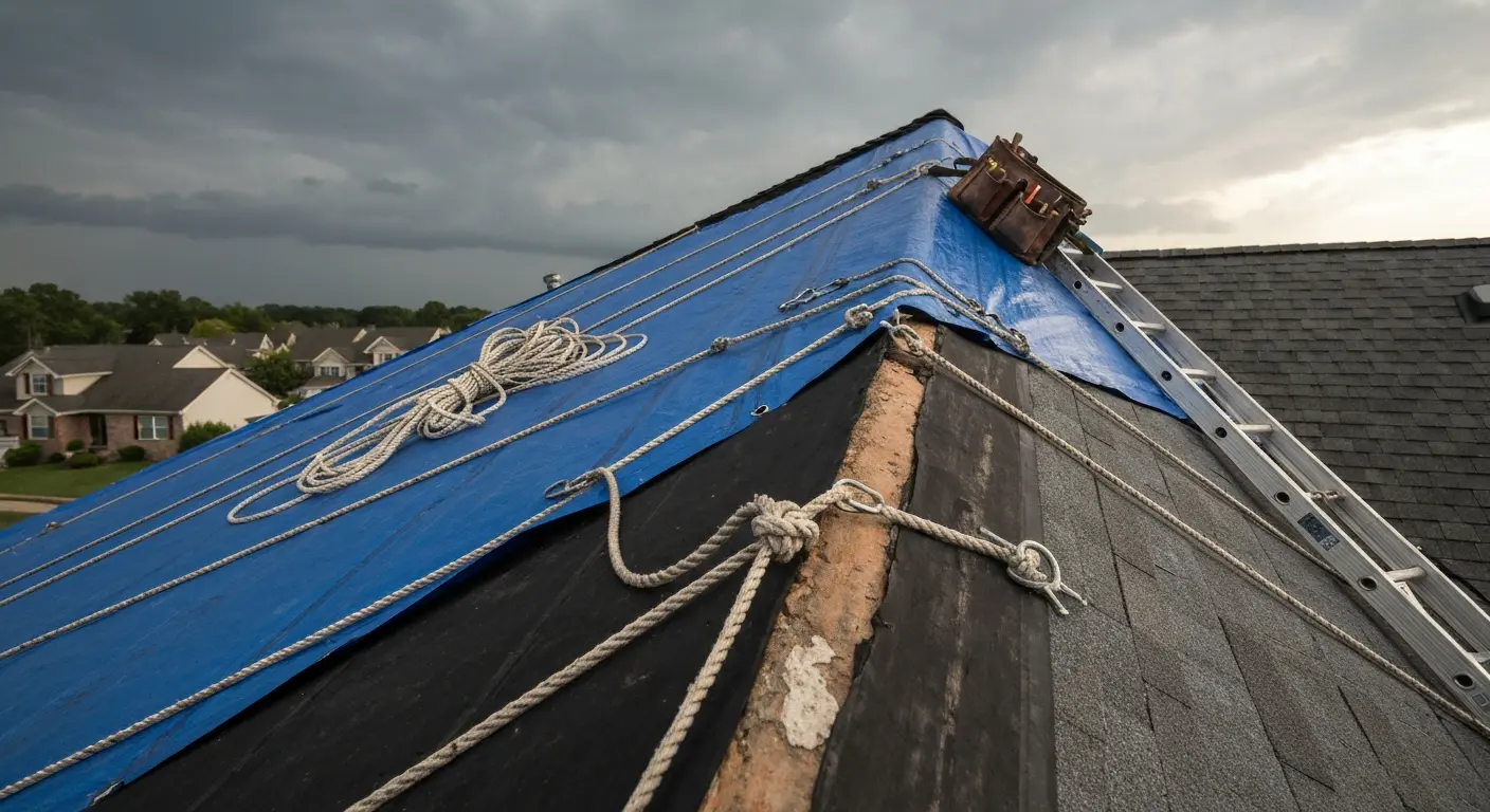 Temporary roof repair during storm damage