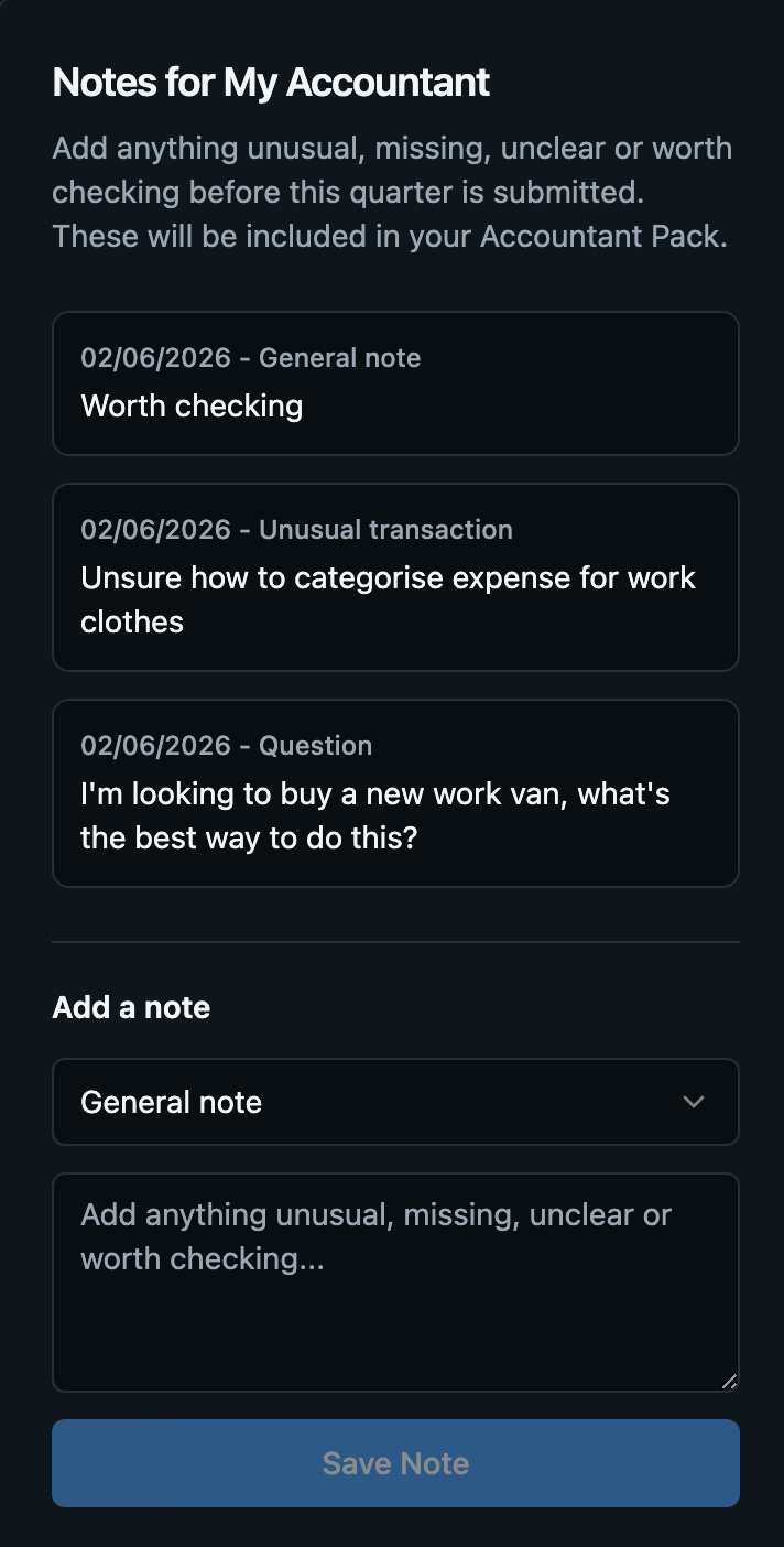 Notes for Accountant
