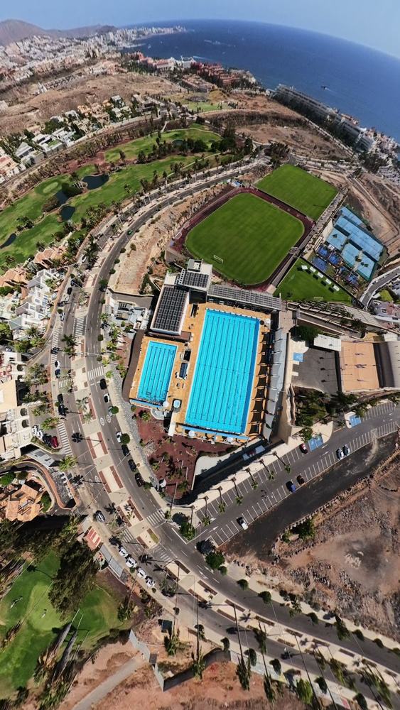 Tenerife Top Training from above: the pools on the cliff, ocean behind