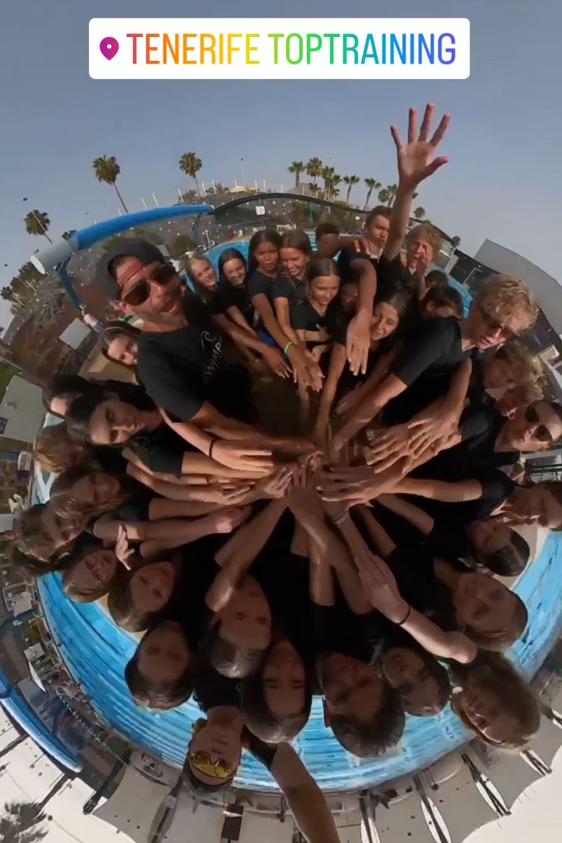 The whole squad in a circle, seen from above