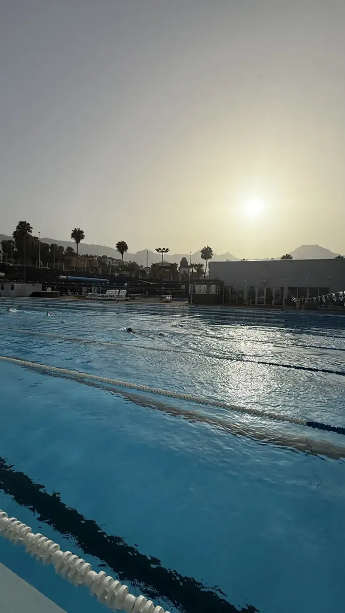 Morning sun over the 50m pool