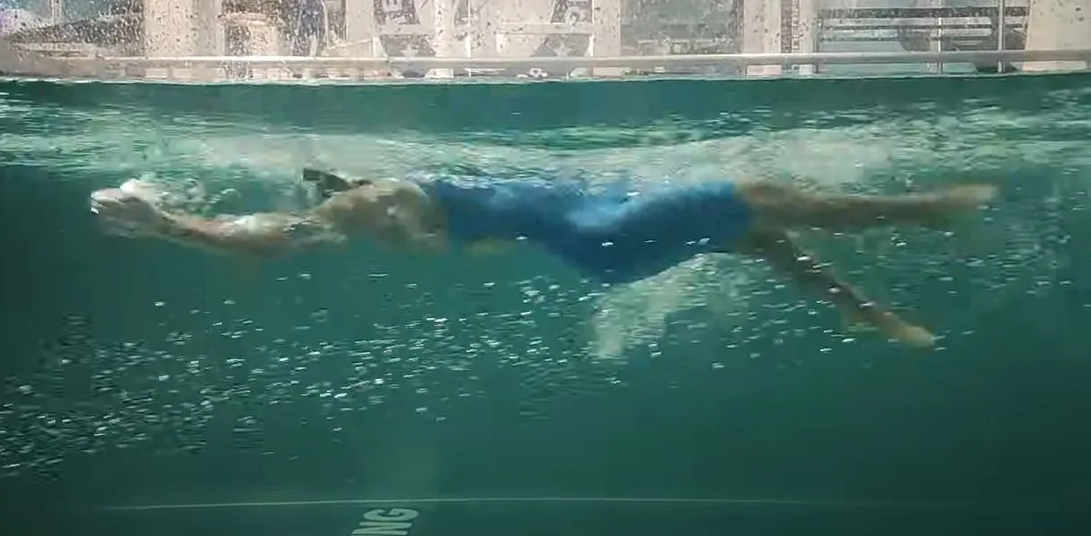 An underwater flume frame of a backstroke swimmer