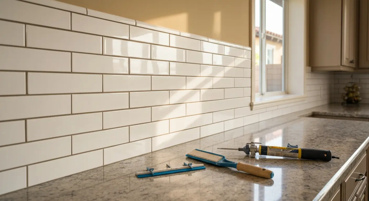 Ceramic tile backsplash installation