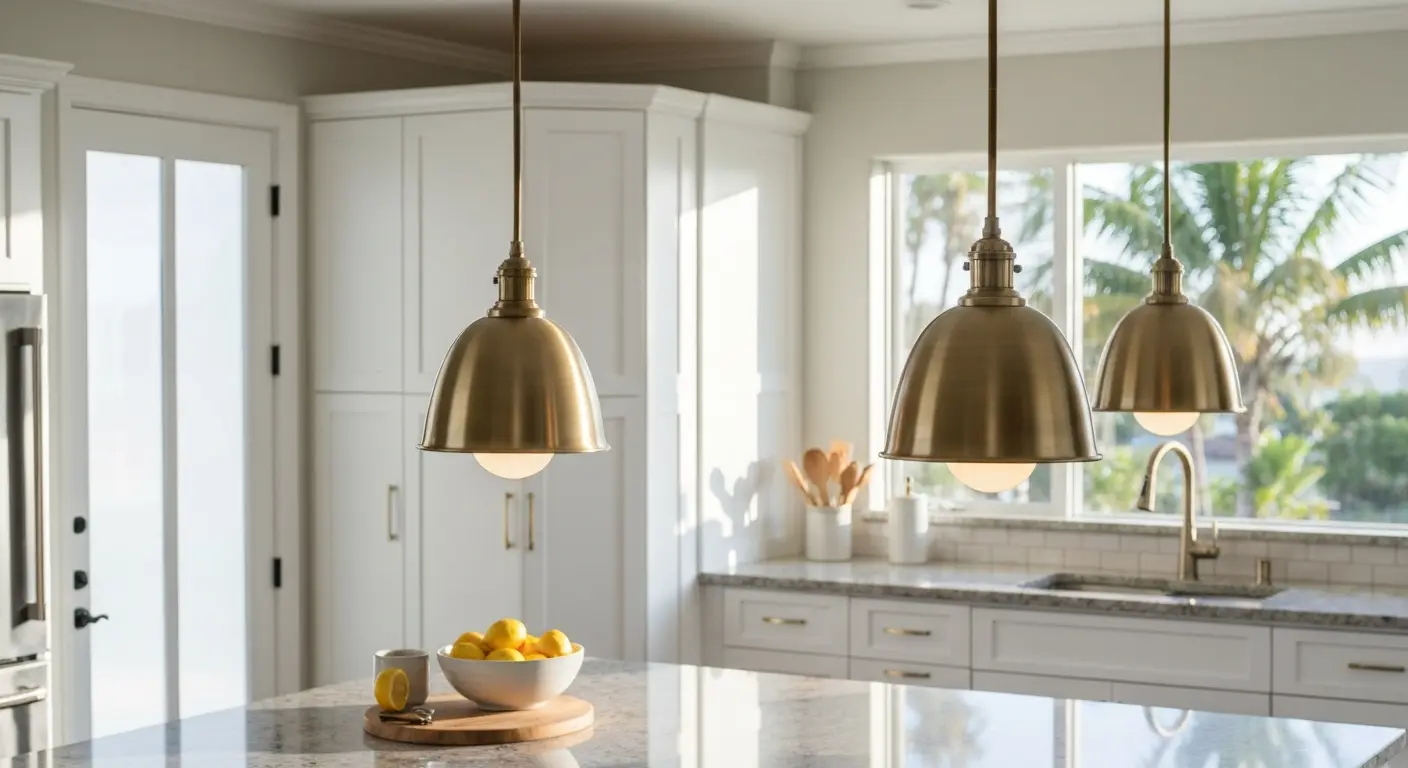 Pendant lighting above kitchen island