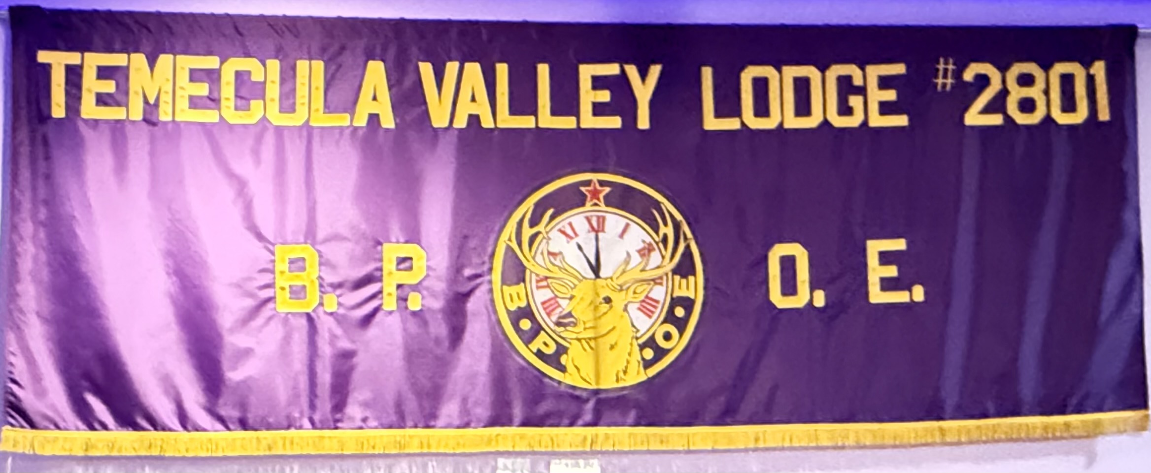 Temecula Valley Lodge #2801 purple and gold Elks banner