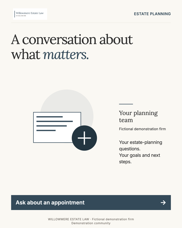 Existing illustrative Willowmere Estate Law example ad